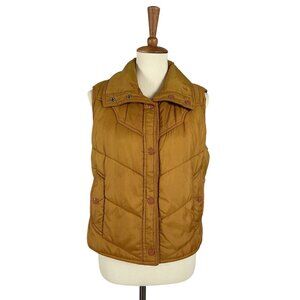 Vintage Quilted Puffer Vest Unisex M Snaps Yellow Pockets Korea